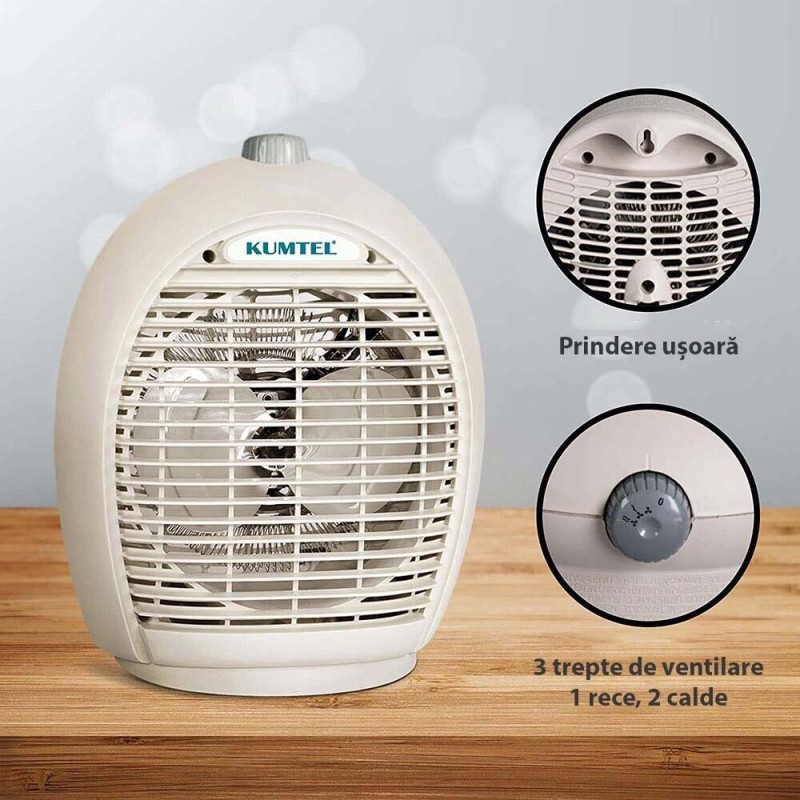 Aeroterma KUMTEL A6331, 2000 W, 3 trepte de temperatura , sistem de oprire de siguranta, Culoare MIX