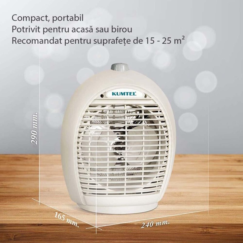 Aeroterma KUMTEL A6331, 2000 W, 3 trepte de temperatura , sistem de oprire de siguranta, Culoare MIX