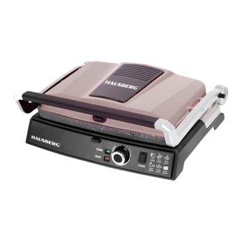 Grill electric Hausberg HB633GO, 2000-2200 W, placi antiaderente, suprafata de gatire 30x24.5 cm, termostat, Rose Gold