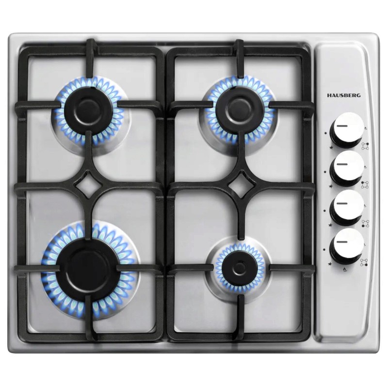 Pachet incorporabil Hausberg cuptor electric HB-8051IN, Putere 2000 W, 76 l, 4 Functii, Plita incorporabila Hausberg HB-556IN, Gaz, 4 arzatoare, Sistem siguranta GAZ, Gratar din fonta, Clasa A, Negru/Inox