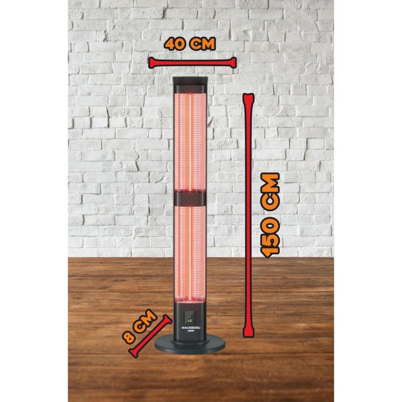 Radiator electric digital cu telecomanda Hausberg HB-8570NG, 3000W, 3 trepte incalzire, tub dublu din fibra de carbon, protectie IP45, termostat digital, Negru