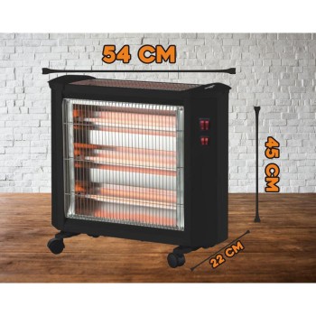 Radiator electric quartz Hausberg HB-8800, 1600W, 4 tuburi quartz, 4 trepte putere, protectie impotriva rasturnarii, Negru