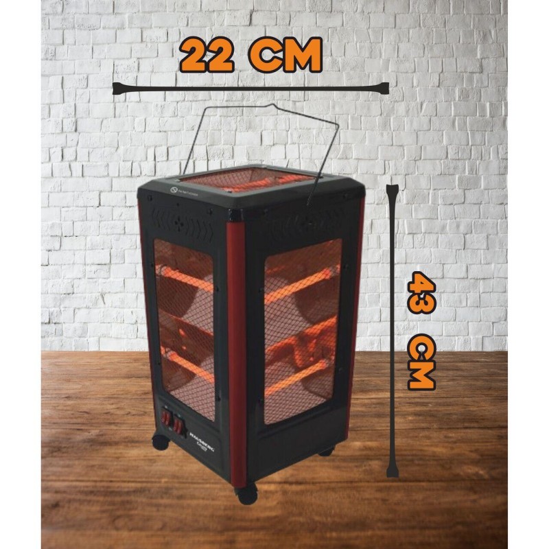 Radiator electric Hausberg HB-8802NG, 2200W, 5 niveluri de putere, incalzire in 5 directii, roti deplasare, maner pentru transport, protectie pentru rasturnare, Negru