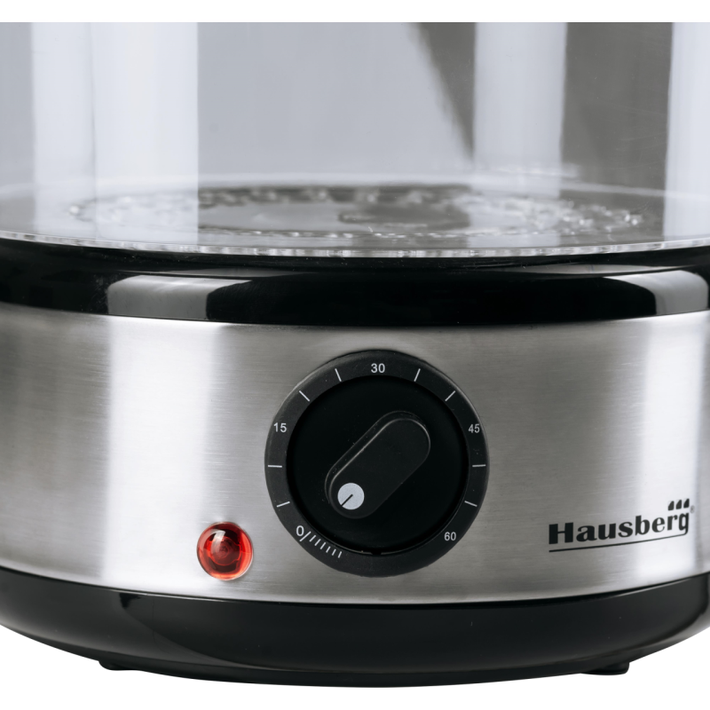 Aparat de gatit cu aburi Hausberg HB-1355, Putere 400 W, 7.2 L, 3 tavi demontabile, capacitate: 2.4 L /tava, Argintiu