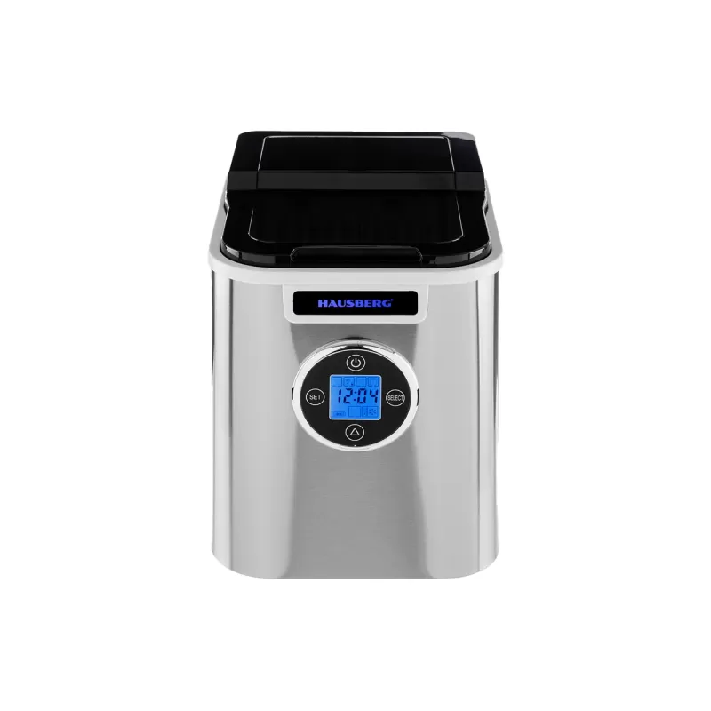 Aparat de preparat gheata HAUSBERG HB-6020, capacitate vas apa 2.2 litri, productie cuburi gheata 12 kg / 24 ore, capacitate de stocare 0.8 kg, posibilitate selectare dimensiune cuburi, argintiu