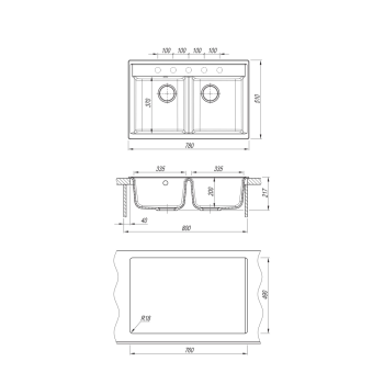 Chiuveta bucatarie DR. GANS Astra 780TR, compozit granit, 2 cuve, 780x510mm, adancime cuve 200mm, TERRACOTA