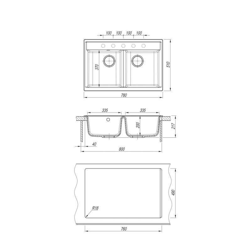 Chiuveta bucatarie DR. GANS Astra 780TR, compozit granit, 2 cuve, 780x510mm, adancime cuve 200mm, TERRACOTA