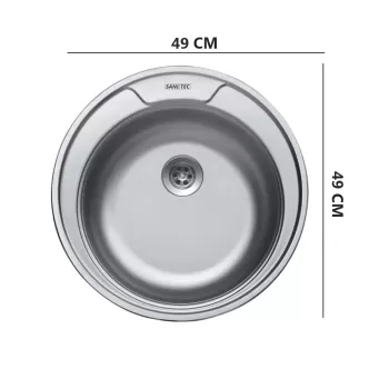 Chiuveta bucatarie Sanitec C401, pentru blat, diametru 49 cm, rotunda, Inox