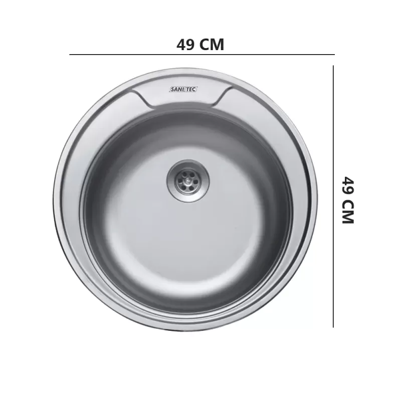 Chiuveta bucatarie Sanitec C401, pentru blat, diametru 49 cm, rotunda, Inox