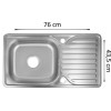 Chiuveta bucatarie Sanitec C403REV, pentru blat, finisaj satinat, cuva reversibila stanga-dreapta, 76x43,5cm, Inox