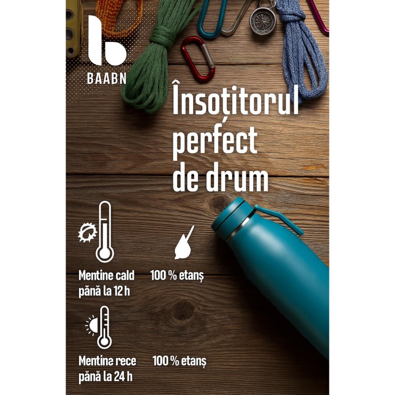 Termos Izolant cu Perete Dublu BAABN, 750 ml pentru Camping, Drumeții, Fitness, Sticla de apa din Otel inoxidabil, Anti-Scurgere