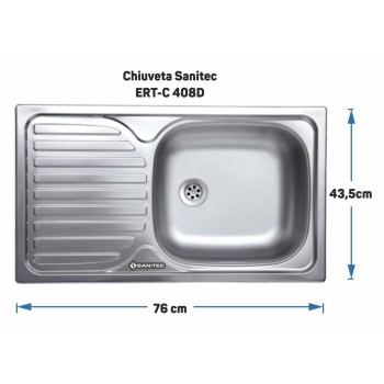 Chiuveta Sanitec ERT-C 408D, pentru blat, cuva dreapta, anticalcar, 76x43,5cm, Inox