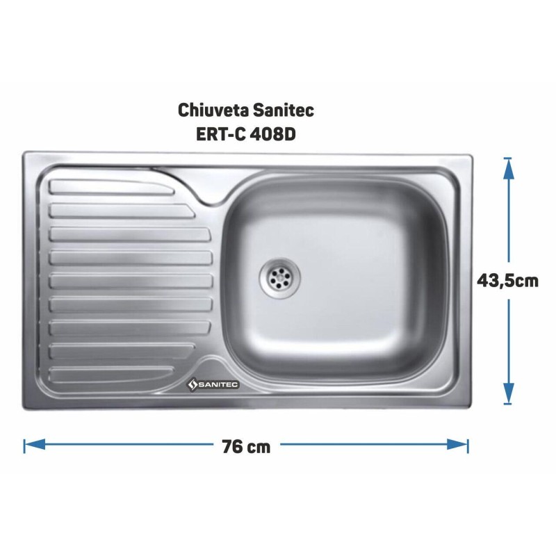 Chiuveta Sanitec ERT-C 408D, pentru blat, cuva dreapta, anticalcar, 76x43,5cm, Inox