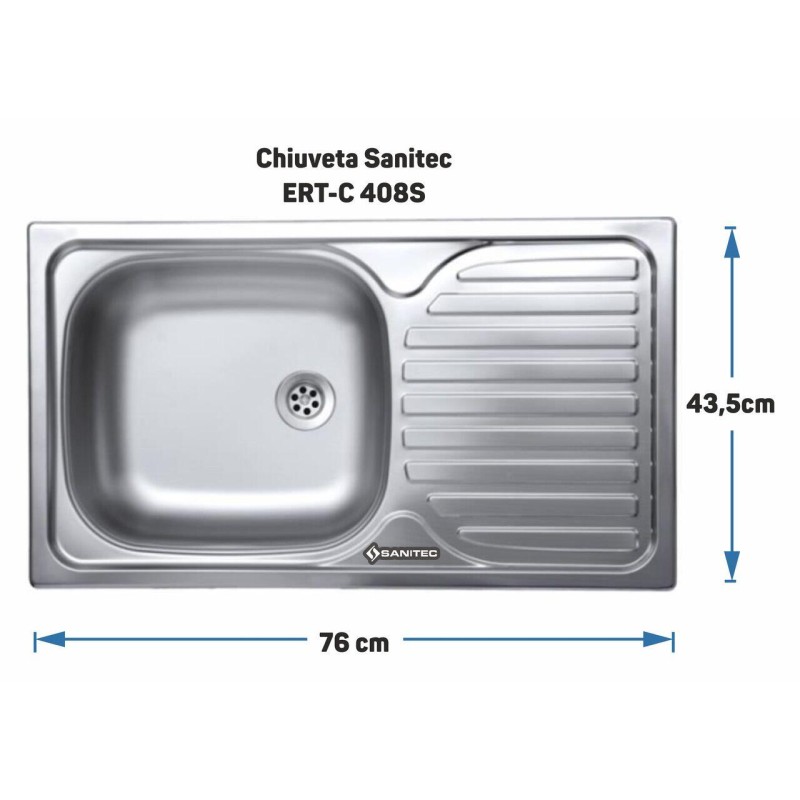 Chiuveta Sanitec ERT-C 408S, pentru blat, cuva stanga, anticalcar, 76x43,5cm, Inox