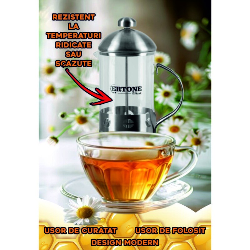 Infuzor din sticla pentru Cafea/Ceai ERT-MN 126, filtru inox, 350 ml