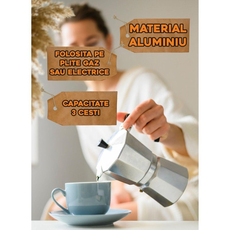 Cafetiera Ertone ERT-MN 450, 90ml, Pentru 3 cesti, material aluminiu