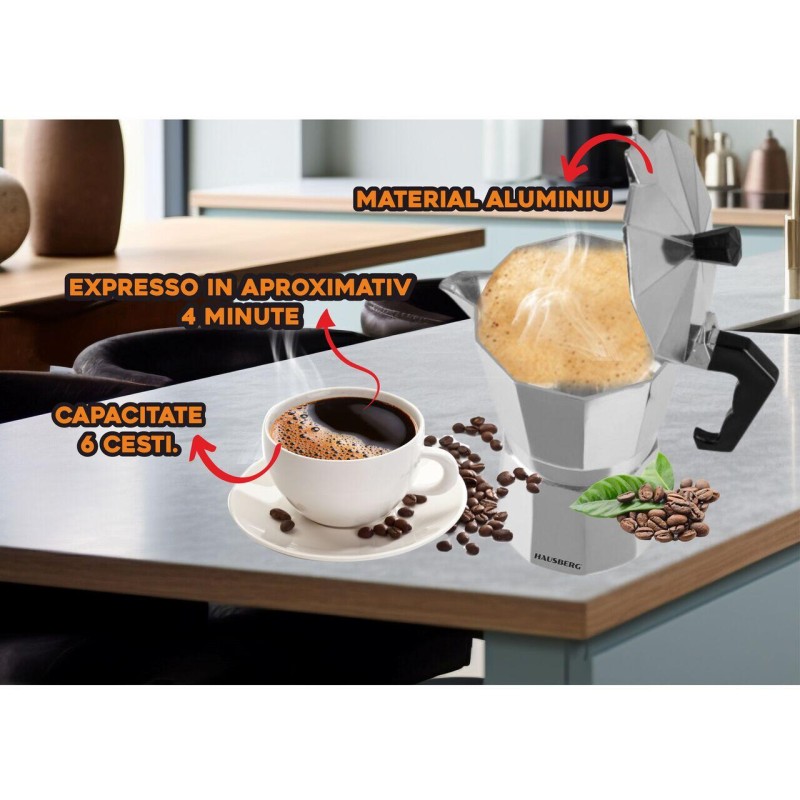Cafetiera Ertone ERT-MN 451, 180ML, Pentru 6 cesti, material aluminiu