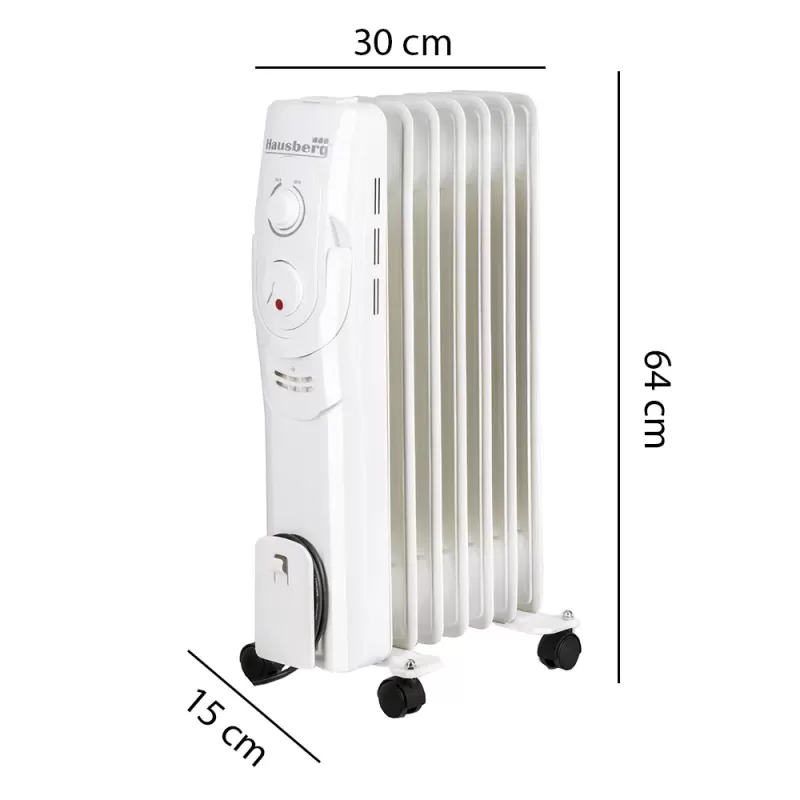 Calorifer electric Hausberg HB-8900AB, 1500 W, 7 elementi, 3 nivele de putere, termostat reglabil