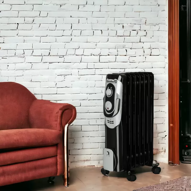 Calorifer electric Hausberg HB-8900NG, 1500 W, 7 elementi, 3 nivele de putere, termostat reglabil