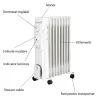Calorifer electric Hausberg HB-8910AB, 2000 W, 9 elementi, 3 nivele de putere, termostat reglabil, Alb