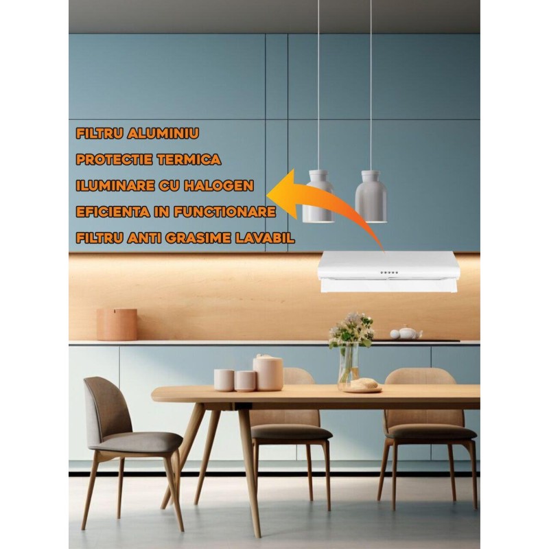 Hota traditionala Hausberg HB-1210AB, Putere de absorbtie 280 m3/h, 1 motor, 60 cm, Alb