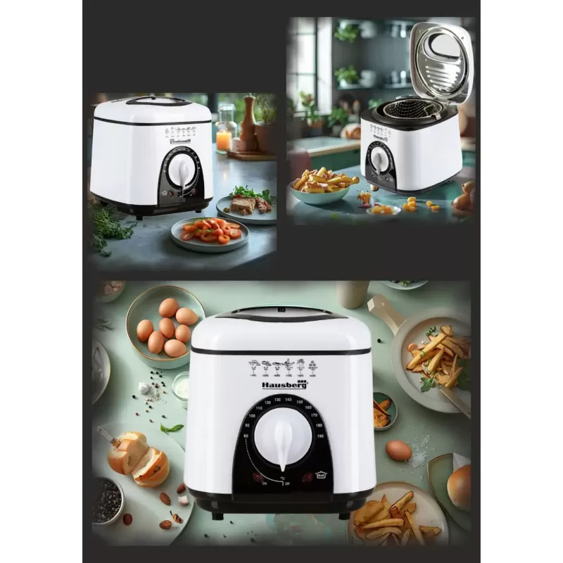 Friteuza Hausberg HB 1320NG, 850W - 950 W, 1 L, Alb/Negru