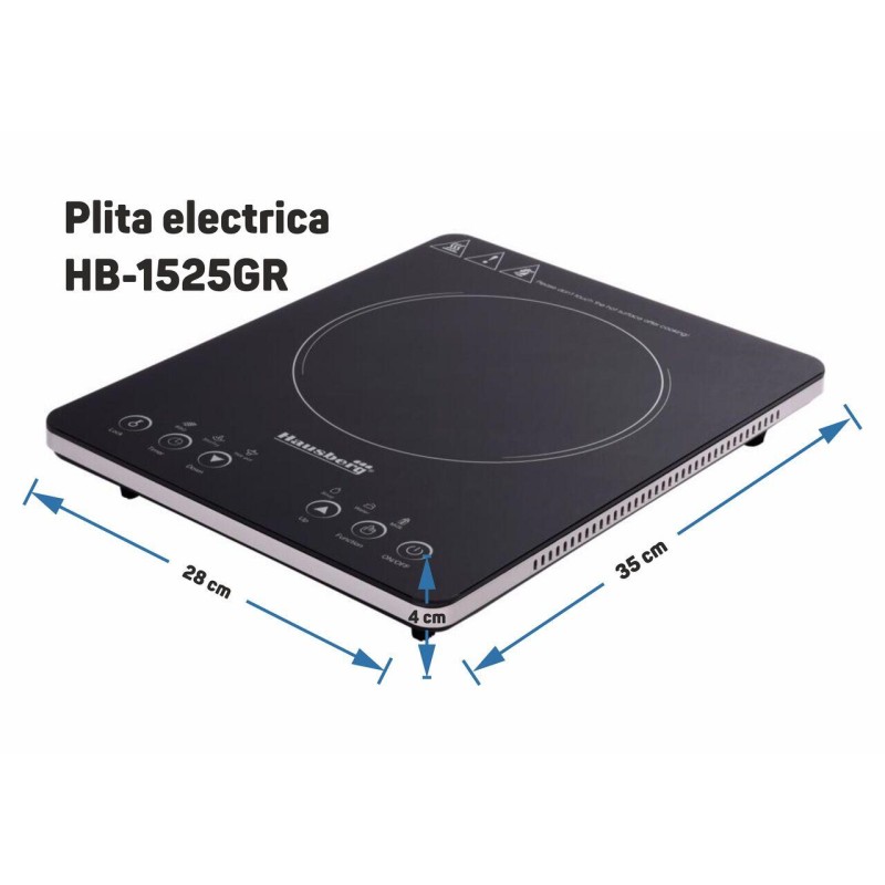 Plita electrica Hausberg HB-1525GR, Gri, 2000W, Un arzator, Touch Screen