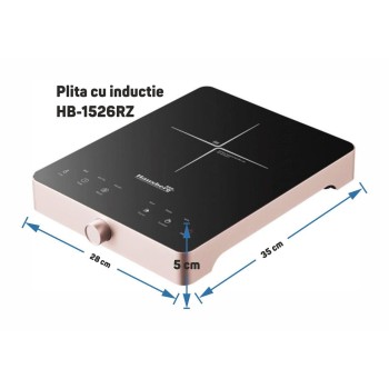 Plita cu inductie Hausberg HB-1526RZ, Roz, 2000W, control tactil, o zona de gatit