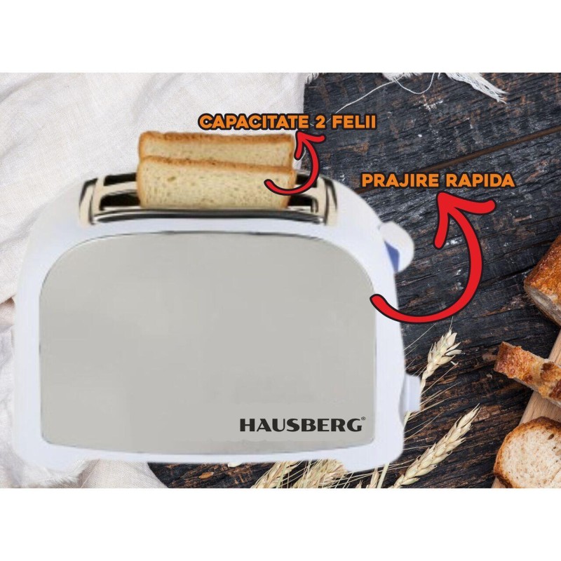 Prajitor paine 2 felii Hausberg, HB-190AB, 750W, declansare automata, Alb