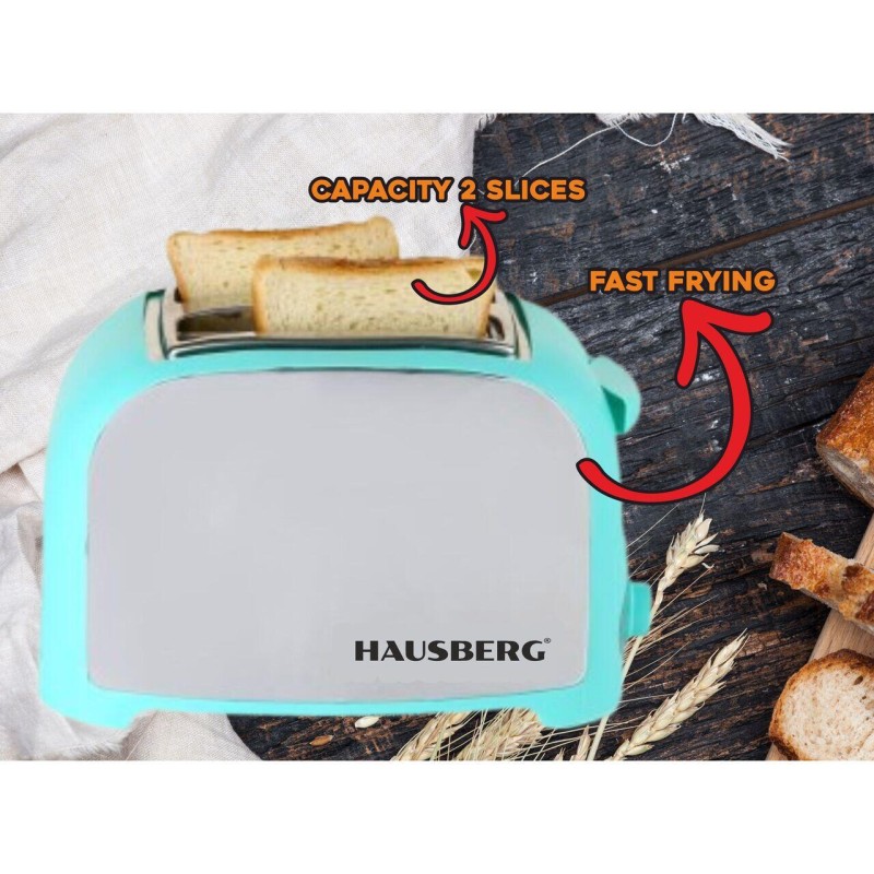 Prajitor paine 2 felii Hausberg, HB-190BL, 750W, declansare automata, Bleu