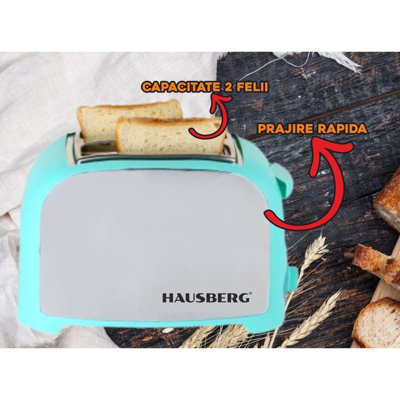 Prajitor paine 2 felii Hausberg, HB-190BL, 750W, declansare automata, Bleu