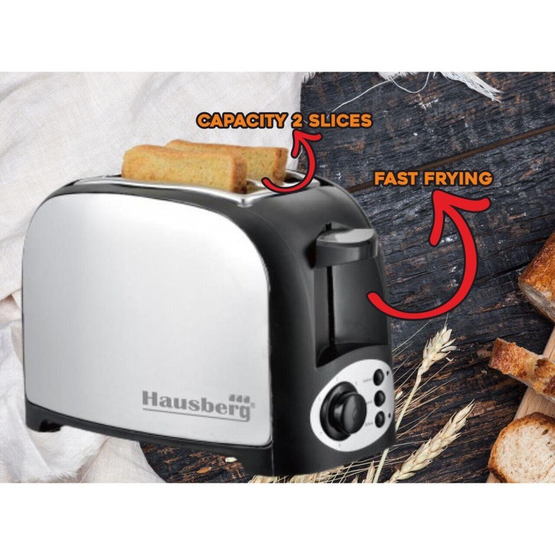 Prajitor paine 2 felii Hausberg, HB-190NG, 750W, declansare automata, Negru