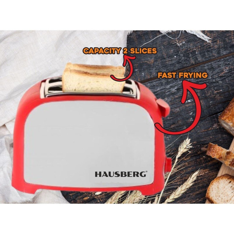 Prajitor paine 2 felii Hausberg, HB-190RS, 750W, declansare automata, Rosu
