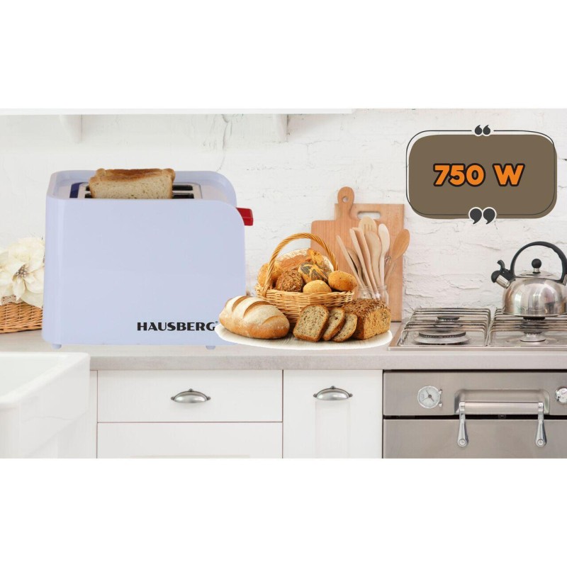 Prajitor de paine Hausberg HB-195RS, 750 W, 2 felii, functie decongelare, functie reincalzire, 6 trepte putere, Alb/Rosu