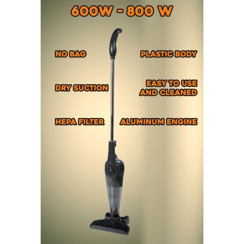 Aspirator vertical 2 in 1 HAUSBERG HB-2025NG, fara sac, aspirare uscata, filtru Hepa, 0.5 L, 600W, Negru