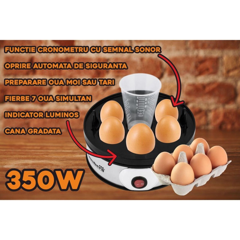 Fierbator Electric pentru Oua , 350 W, Capacitate 7 Oua, Cronometru, Inox + Plastic, Hausberg HB2215