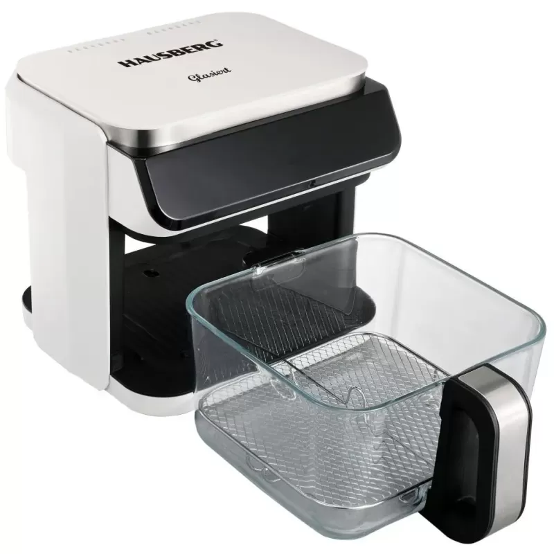 Friteuza cu aer Hausberg HB-2343AB, 6.5L, cos sticla, 12 programe, touchscreen, 1200W-1400W, 65-200°C , Alb