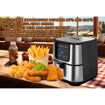 Friteuza Air Fryer Hausberg HB-2365, 1600-1800 W, 5.2 L, Timer, protectie supra-incalzire, maner rece, Display LCD