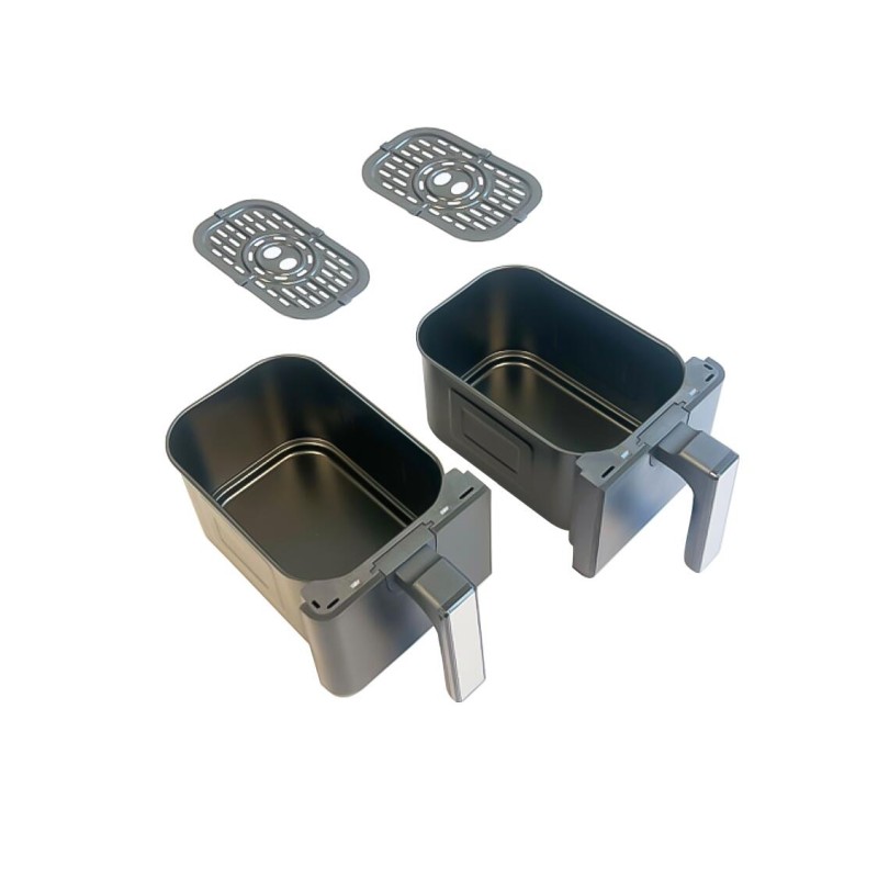 Friteuza dubla cu aer cald HAUSBERG HB-2373NG, 2200-2400W, capacitate 8.4L, termostat reglabil cu afisaj LED, control digital individual, 14 programe prestabilite, temporizator 60 min, ventilator de racire, Negru