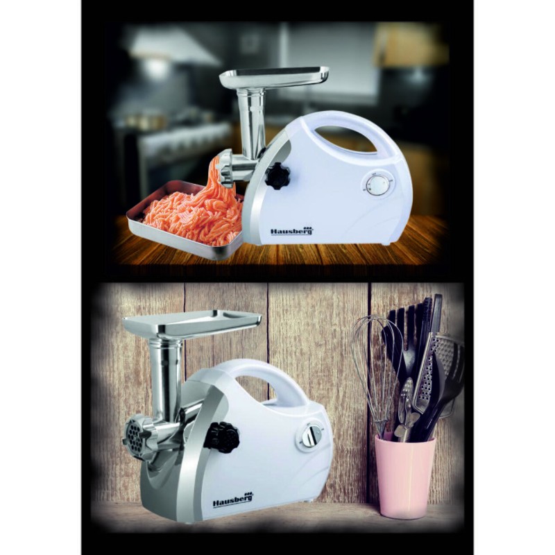 Masina de tocat carne Hausberg HB-3430AB, Inox , 1800 W, motor cupru, Alb