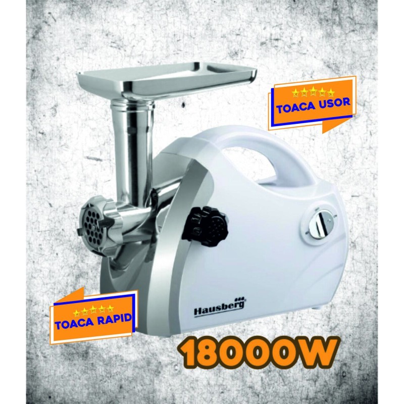 Masina de tocat carne Hausberg HB-3430AB, Inox , 1800 W, motor cupru, Alb