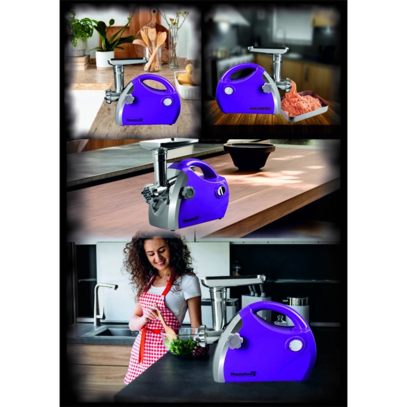 Masina de tocat carne Hausberg HB-3430MV, Inox , 1800 W, motor cupru, Mov