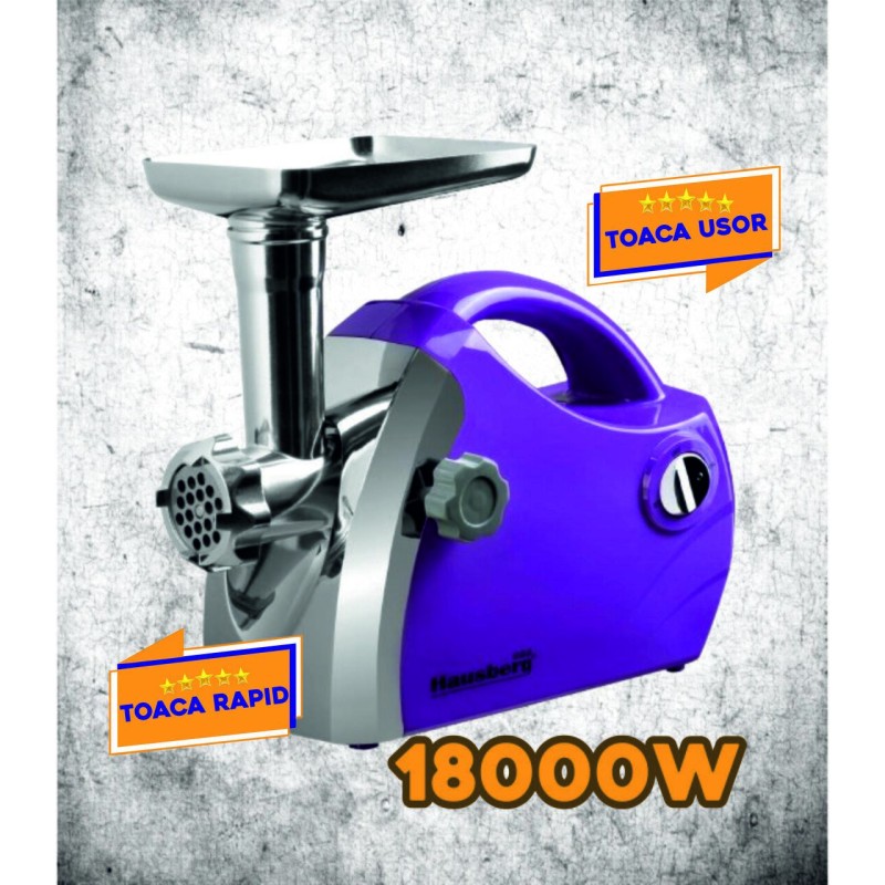 Masina de tocat carne Hausberg HB-3430MV, Inox , 1800 W, motor cupru, Mov