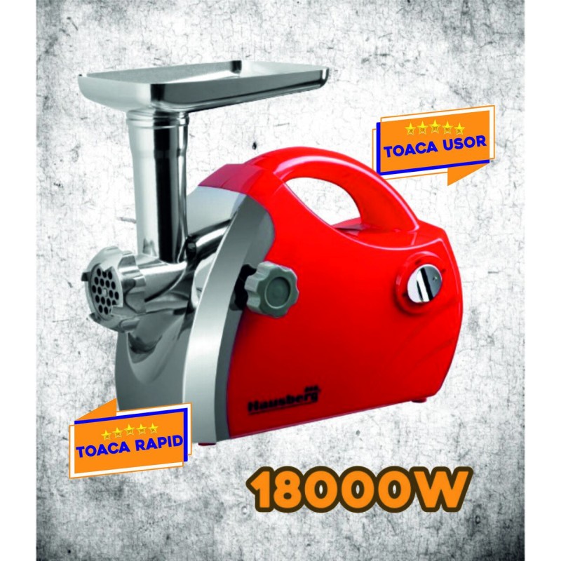 Masina de tocat carne Hausberg HB-3430RS, Inox , 1800 W, motor cupru, Rosu