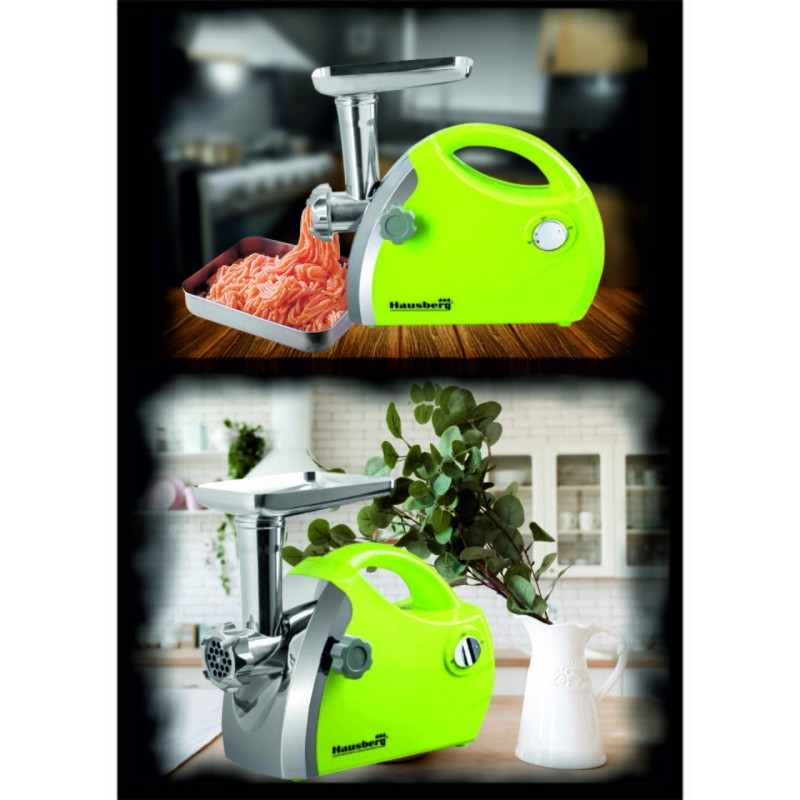 Masina de tocat carne Hausberg HB-3430VR, Inox , 1800 W, motor cupru, Verde