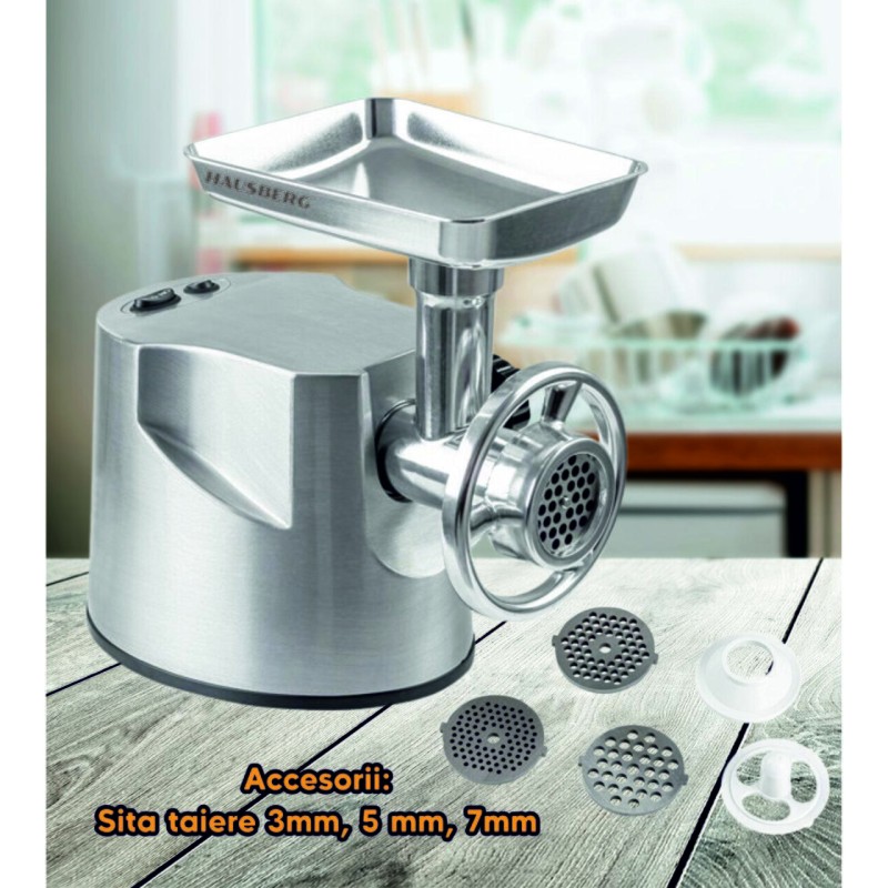 Masina tocat Hausberg HB-3445, 3200W, 2Kg/min, Impingator legume, Carcasa aluminiu, Motor cupru