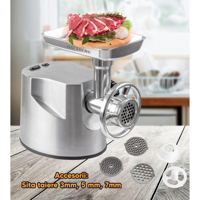 Masina tocat Hausberg HB-3445, 3200W, 2Kg/min, Impingator legume, Carcasa aluminiu, Motor cupru