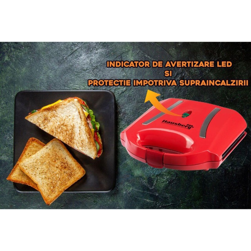 Sandwich-maker Hausberg HB-3535RS, 800 W, rosu, model grill