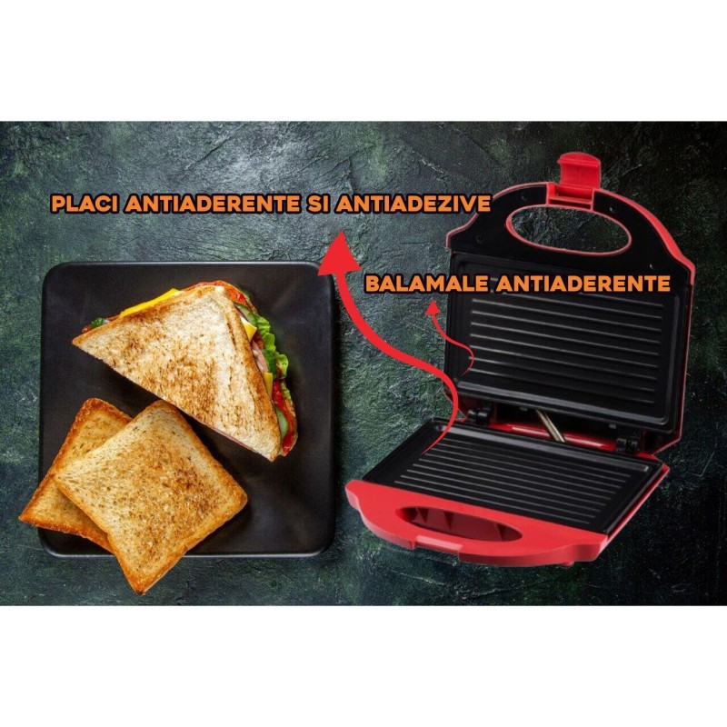 Sandwich-maker Hausberg HB-3535RS, 800 W, rosu, model grill