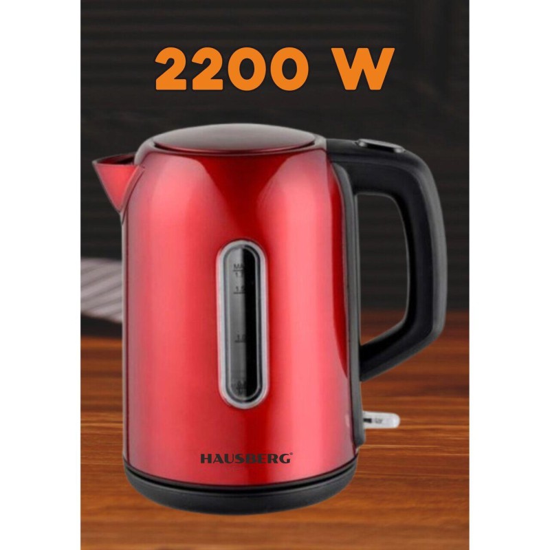 Cana fierbator Hausberg HB-3608RS, 2200 W, 1.7 l, Inox, ROSU
